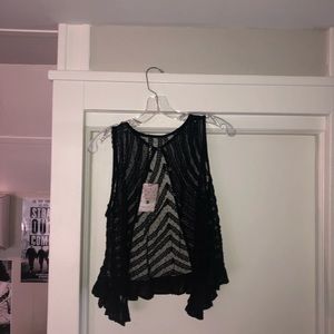 Black lace sleeves top with a high neck line